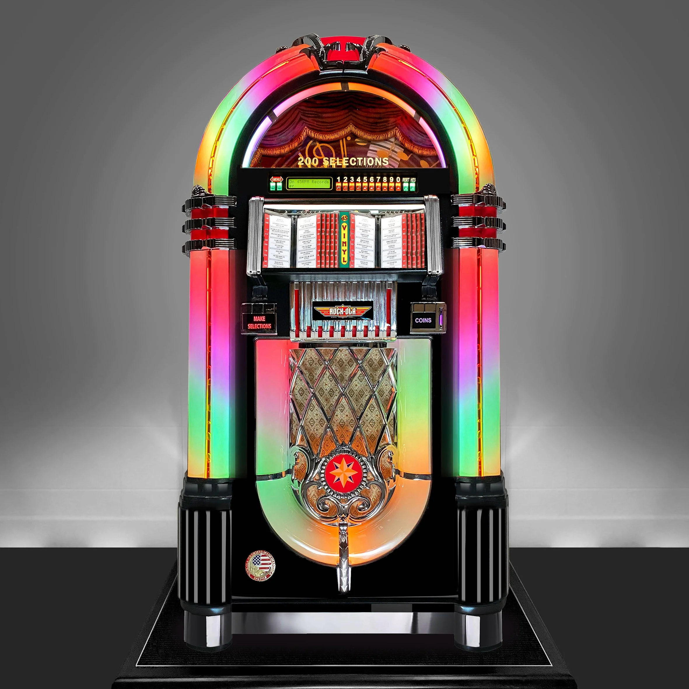 Rock-Ola Bubbler Vinyl 45 Jukebox in Gloss Black with Bluetooth - Image 3